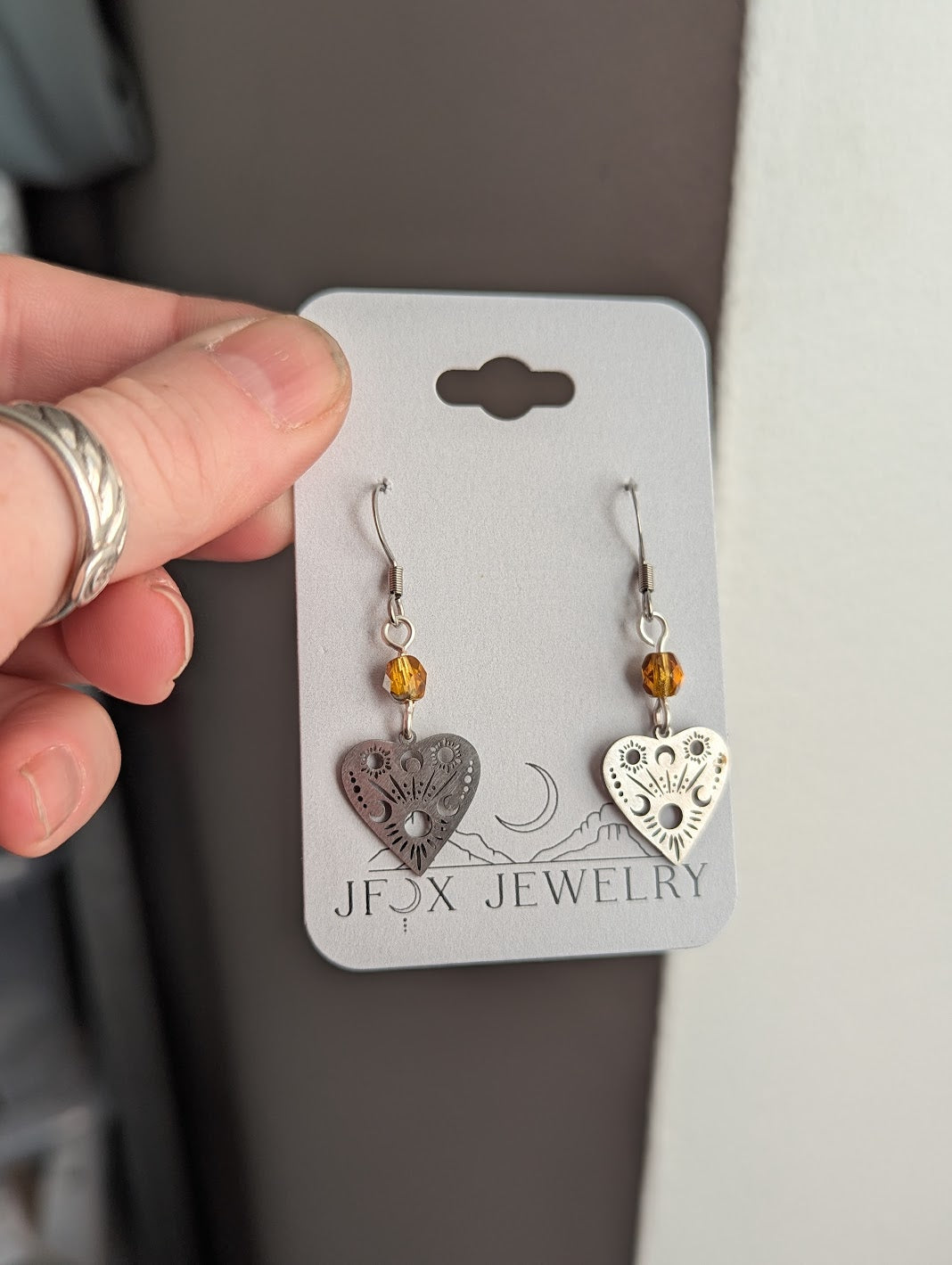 Silver Ouija Planchette Heart Earrings