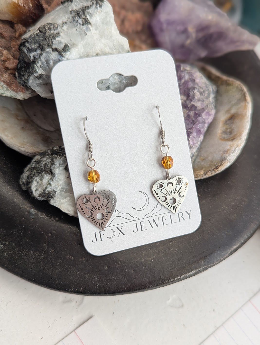 Silver Ouija Planchette Heart Earrings