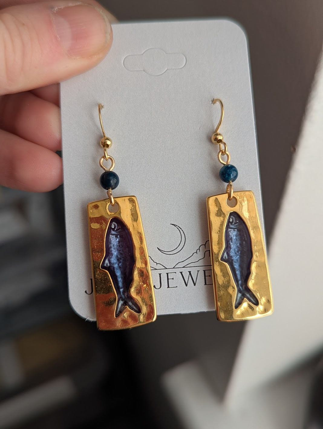 Tin Blue Fish Gold earrings
