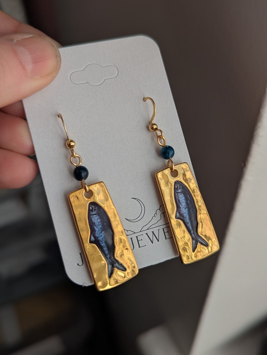 Tin Blue Fish Gold earrings