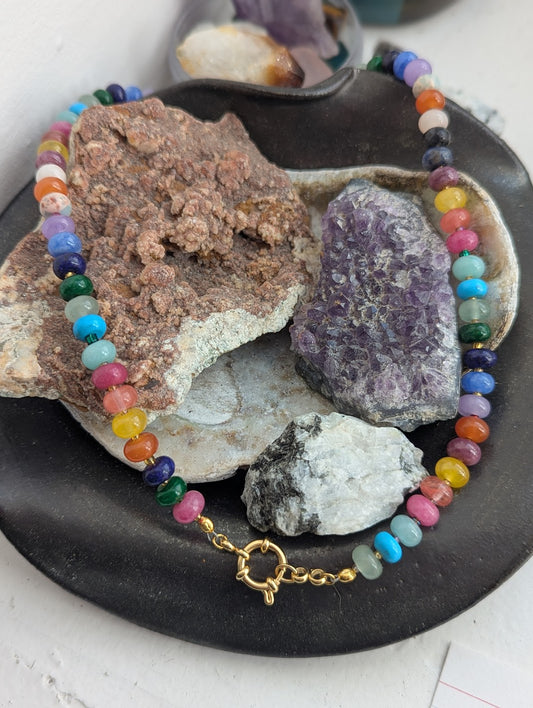 Rainbow Mix Gemmy Beaded Necklace (Silver or Gold)