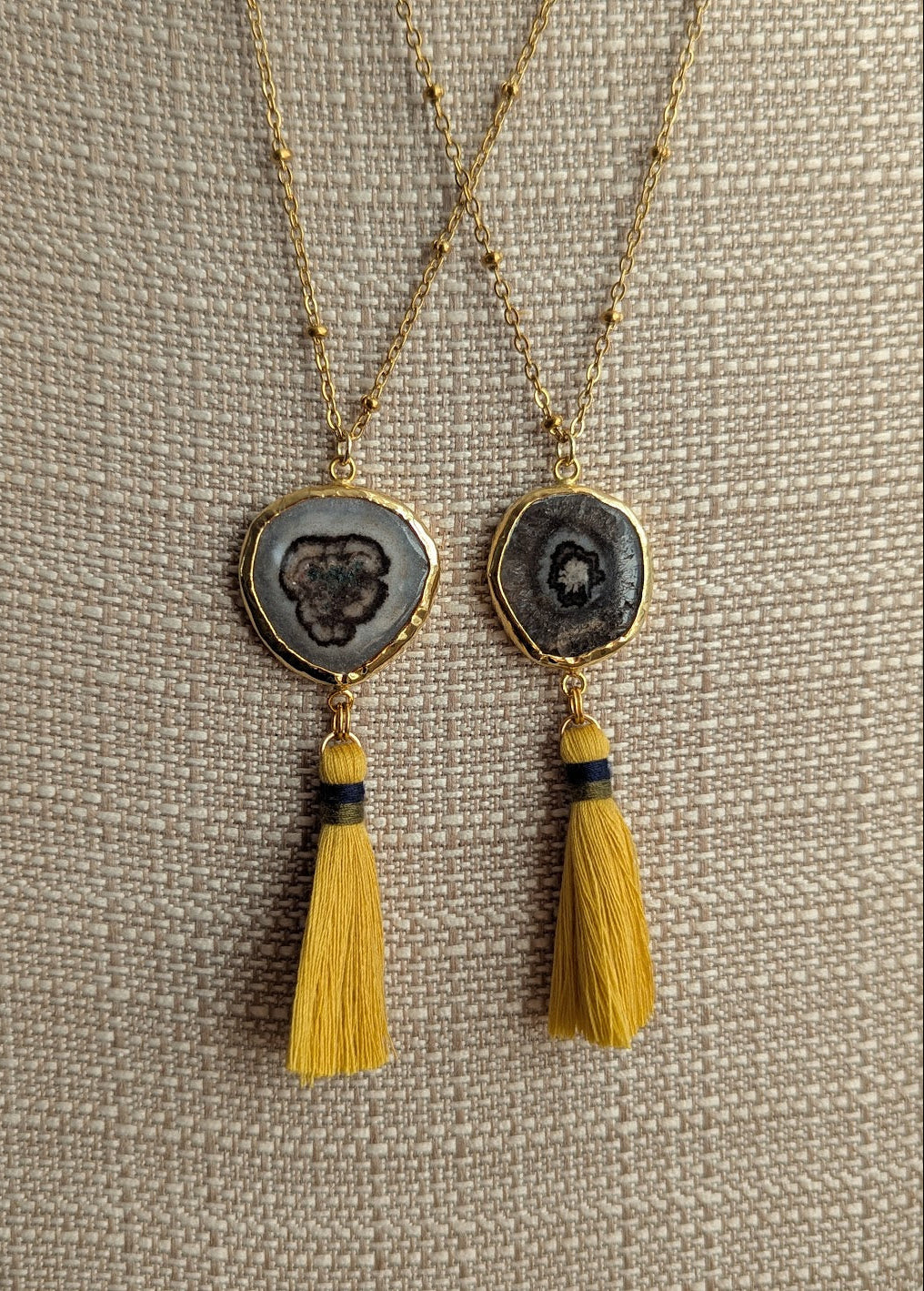 Agate Slice with Yellow Tassel Gold Necklace (Various Options Available)