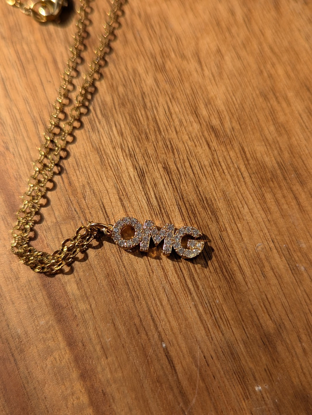 CZ Crystal "OMG" Gold Necklace