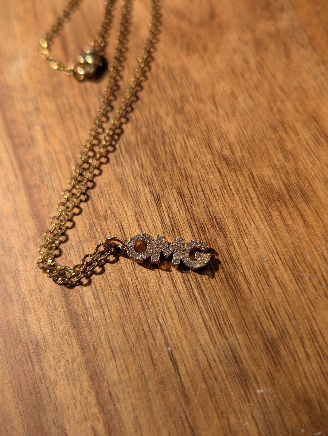 CZ Crystal "OMG" Gold Necklace