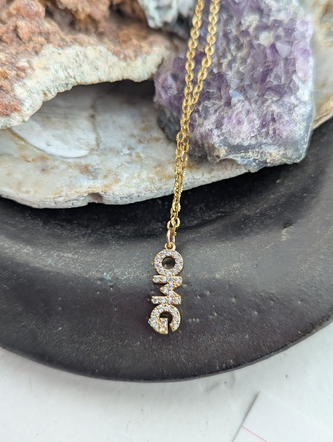 CZ Crystal "OMG" Gold Necklace