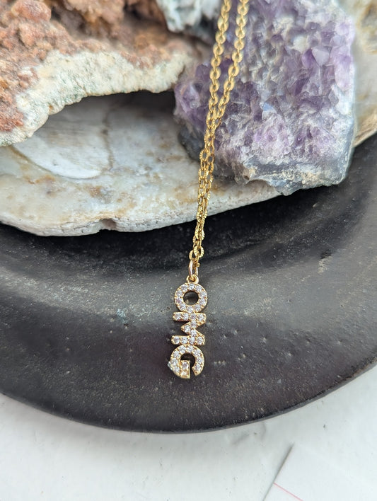 CZ Crystal "OMG" Gold Necklace