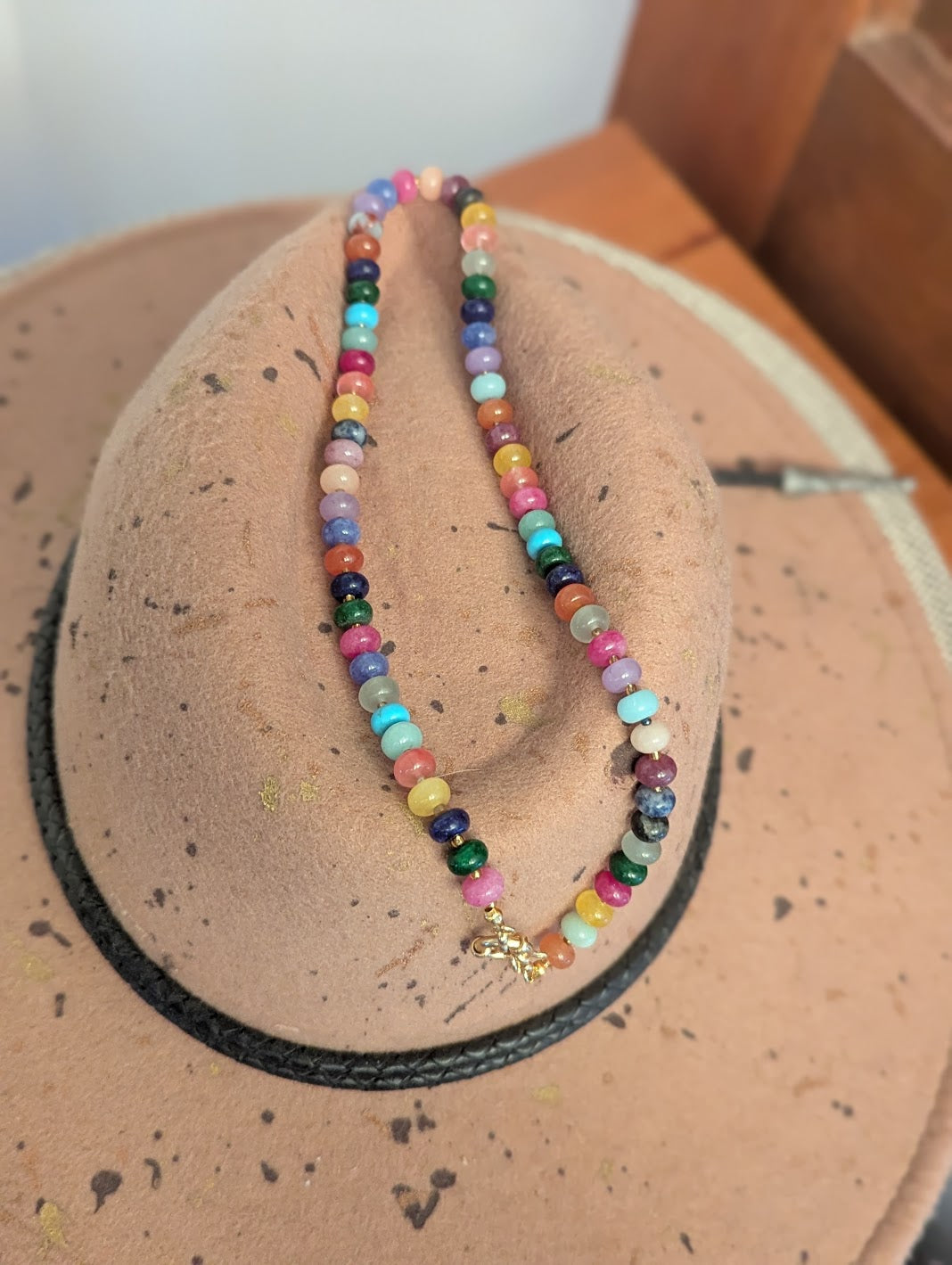 Rainbow Mix Gemmy Beaded Necklace (Silver or Gold)