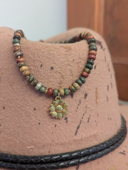 Picasso Jasper Beaded Sunflower Necklace