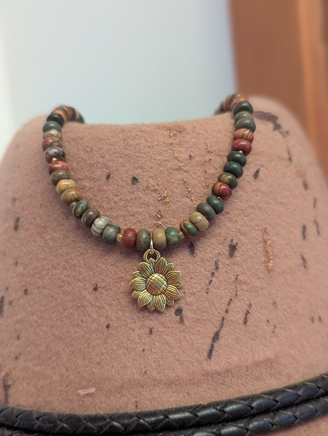 Picasso Jasper Beaded Sunflower Necklace
