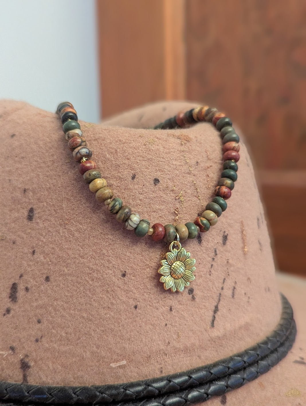 Picasso Jasper Beaded Sunflower Necklace