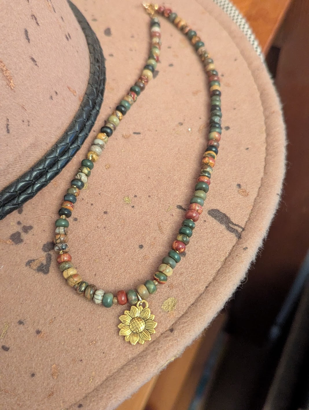 Picasso Jasper Beaded Sunflower Necklace