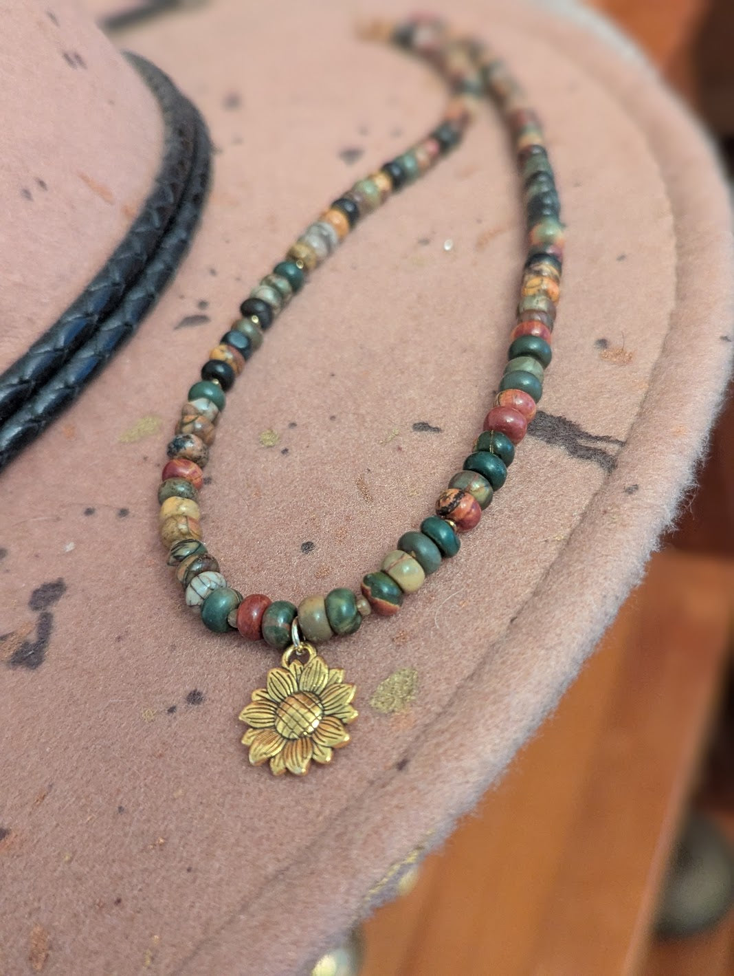 Picasso Jasper Beaded Sunflower Necklace
