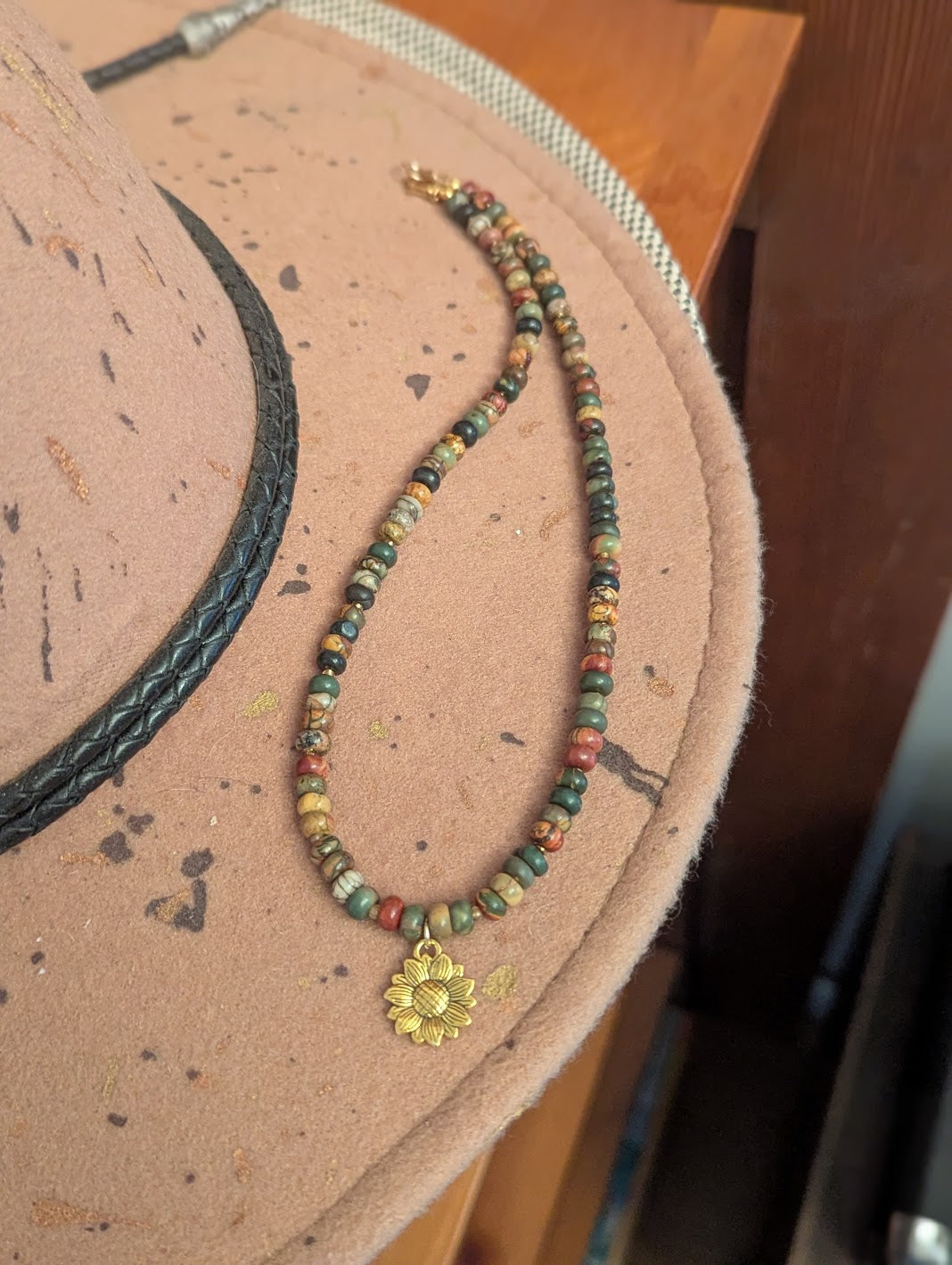 Picasso Jasper Beaded Sunflower Necklace