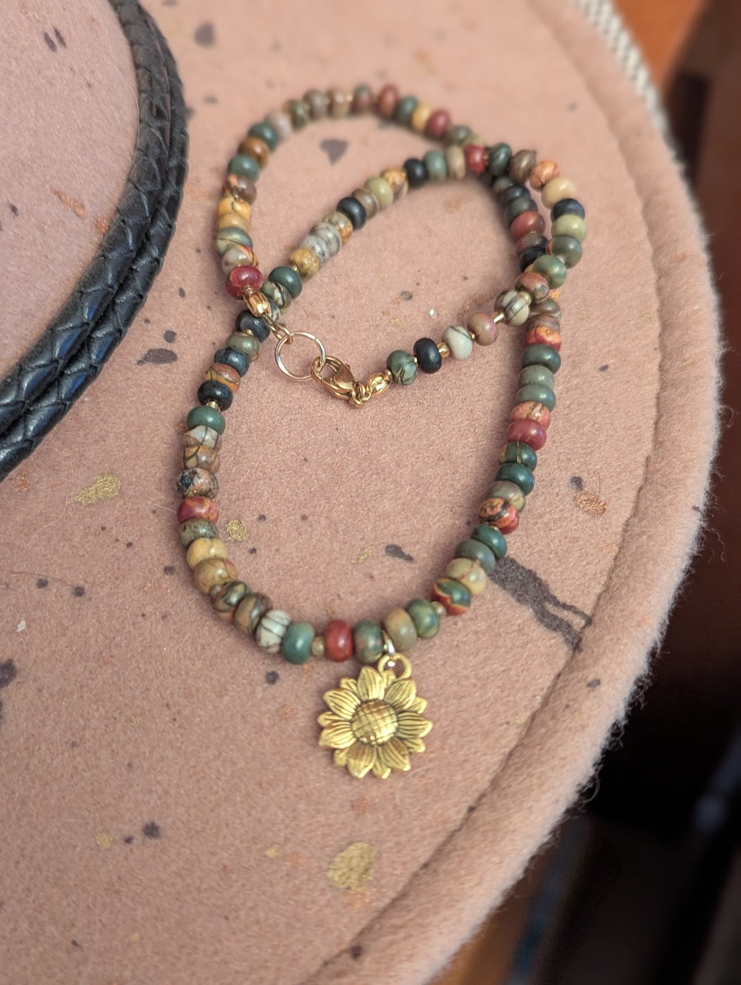 Picasso Jasper Beaded Sunflower Necklace