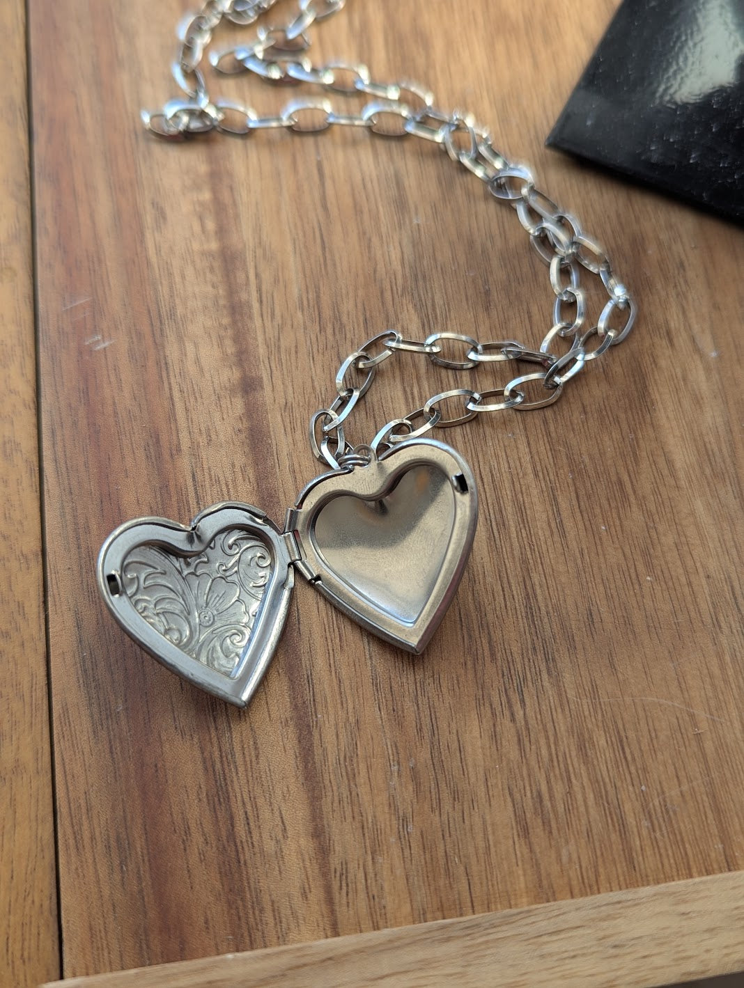 Large Silver Etched Heart Locket