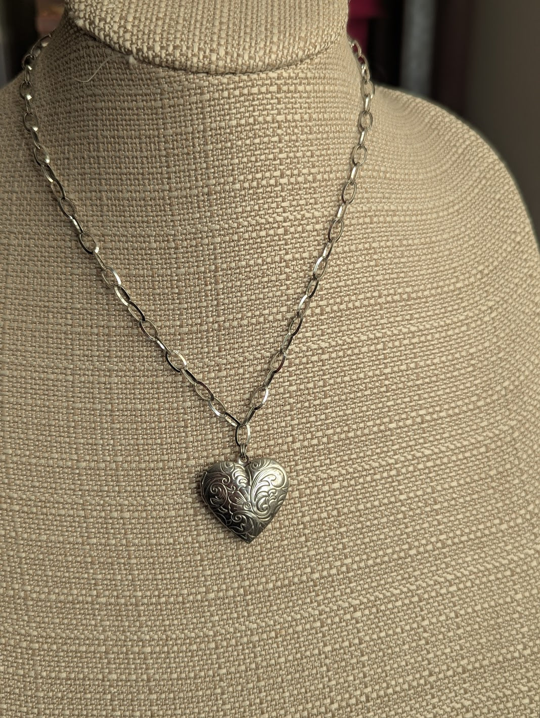 Large Silver Etched Heart Locket