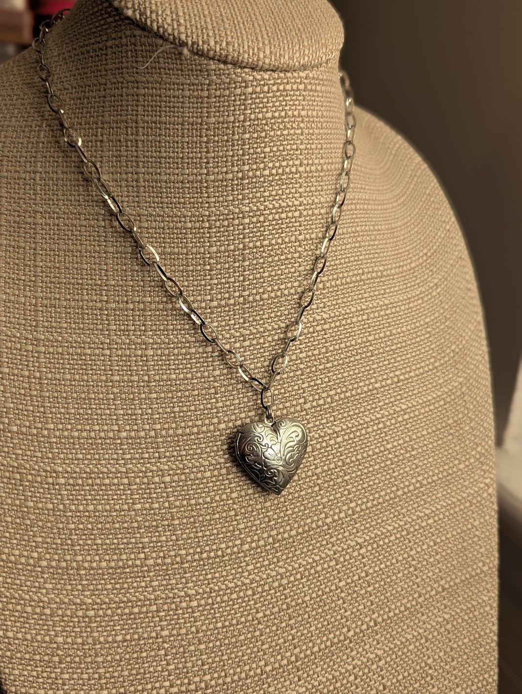 Large Silver Etched Heart Locket