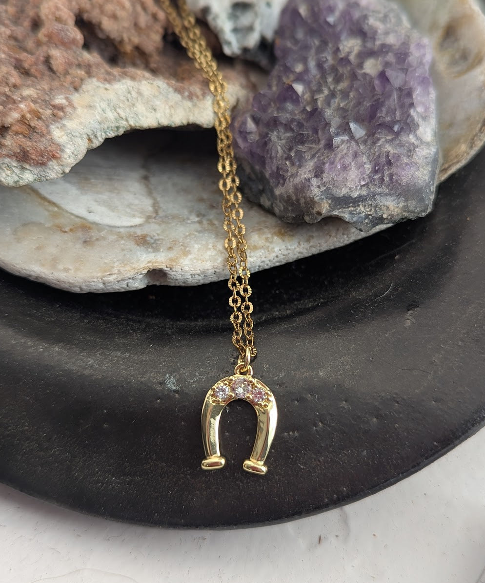 Gold Horseshoe CZ Crystal Necklace