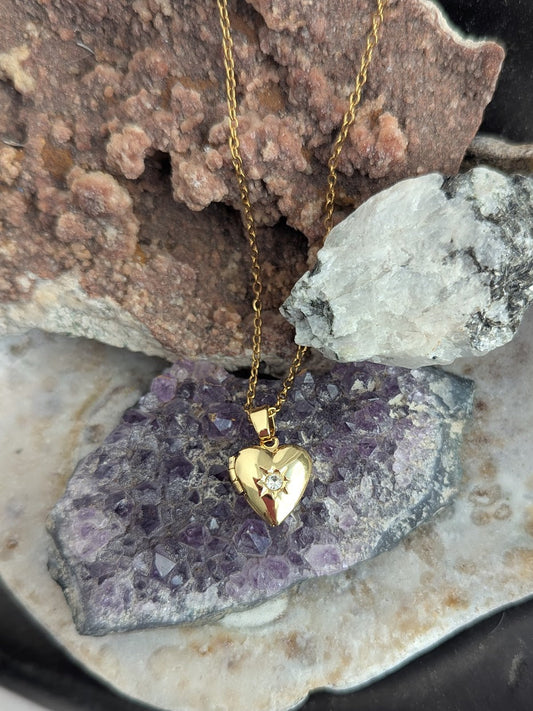 CZ Crystal Gold Heart Locket