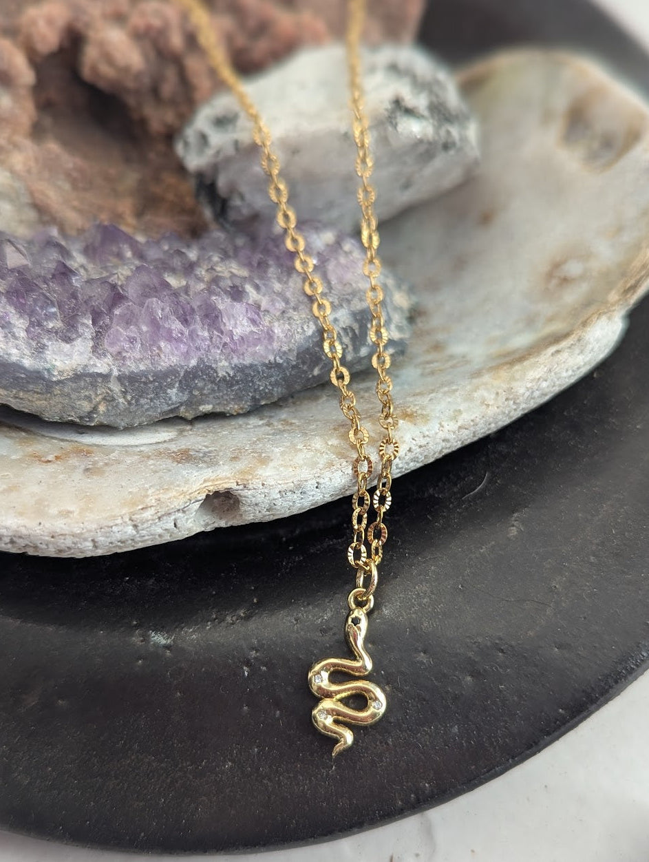 Gold and Crystal Snake Necklace