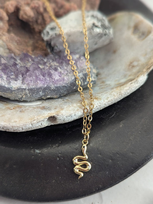 Gold and Crystal Snake Necklace