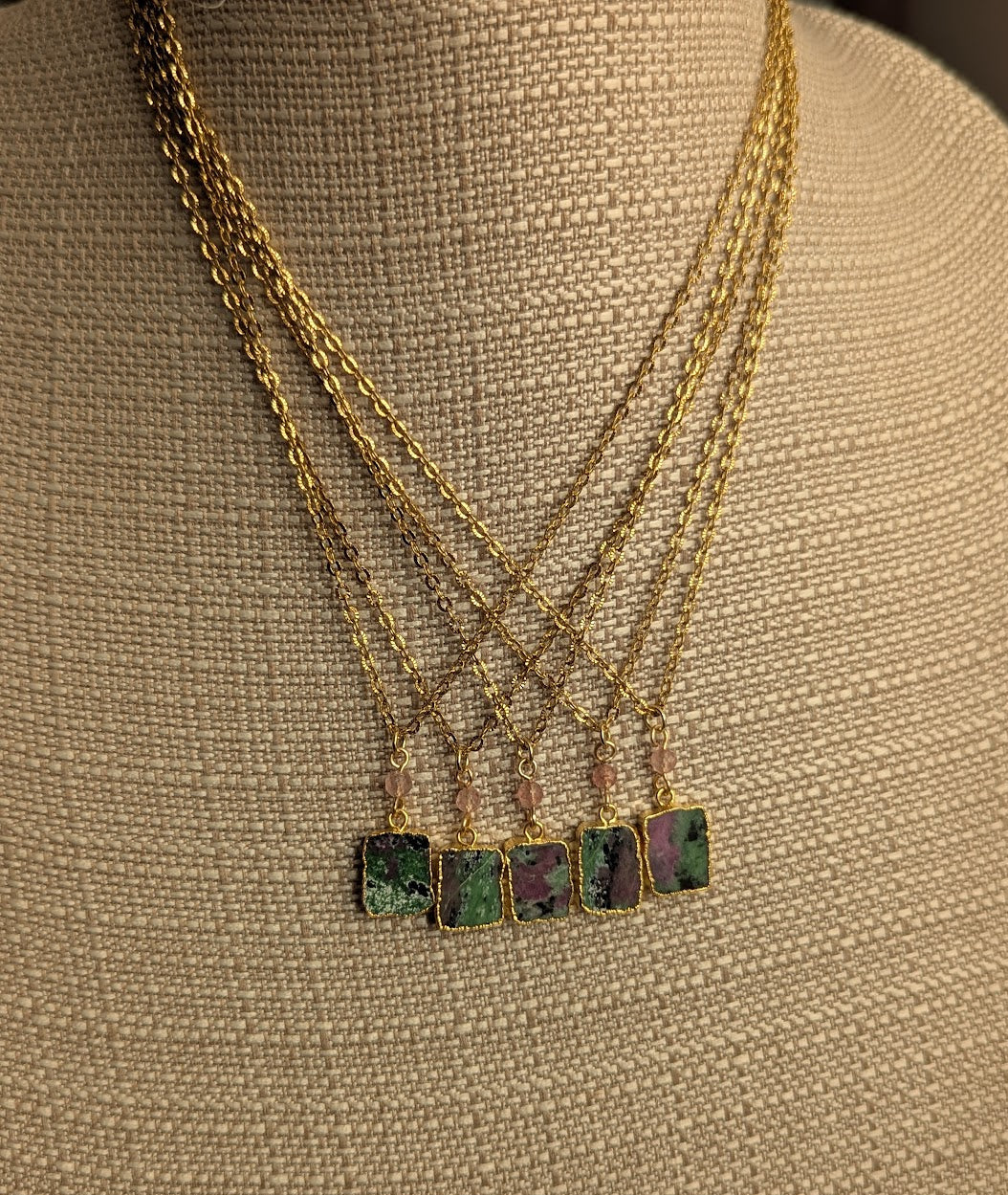 Ruby Zoisite Gold Necklace