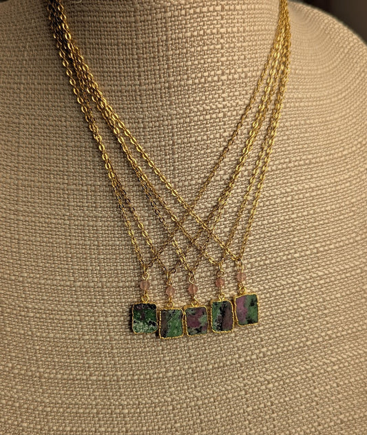 Ruby Zoisite Gold Necklace