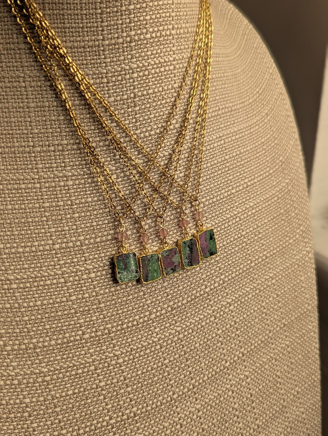 Ruby Zoisite Gold Necklace