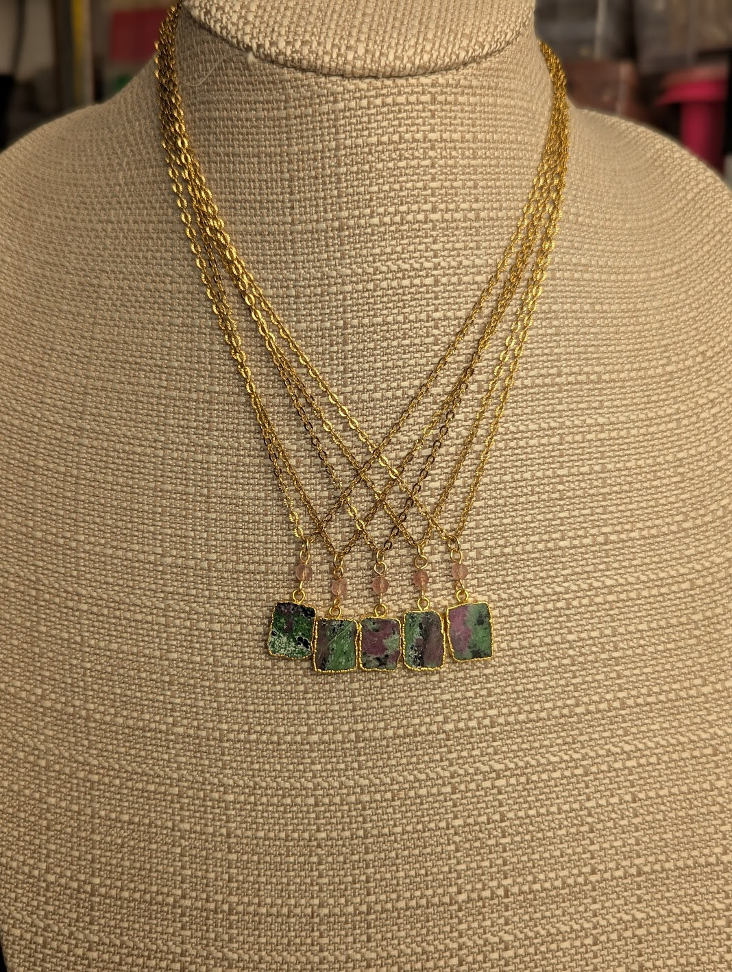 Ruby Zoisite Gold Necklace