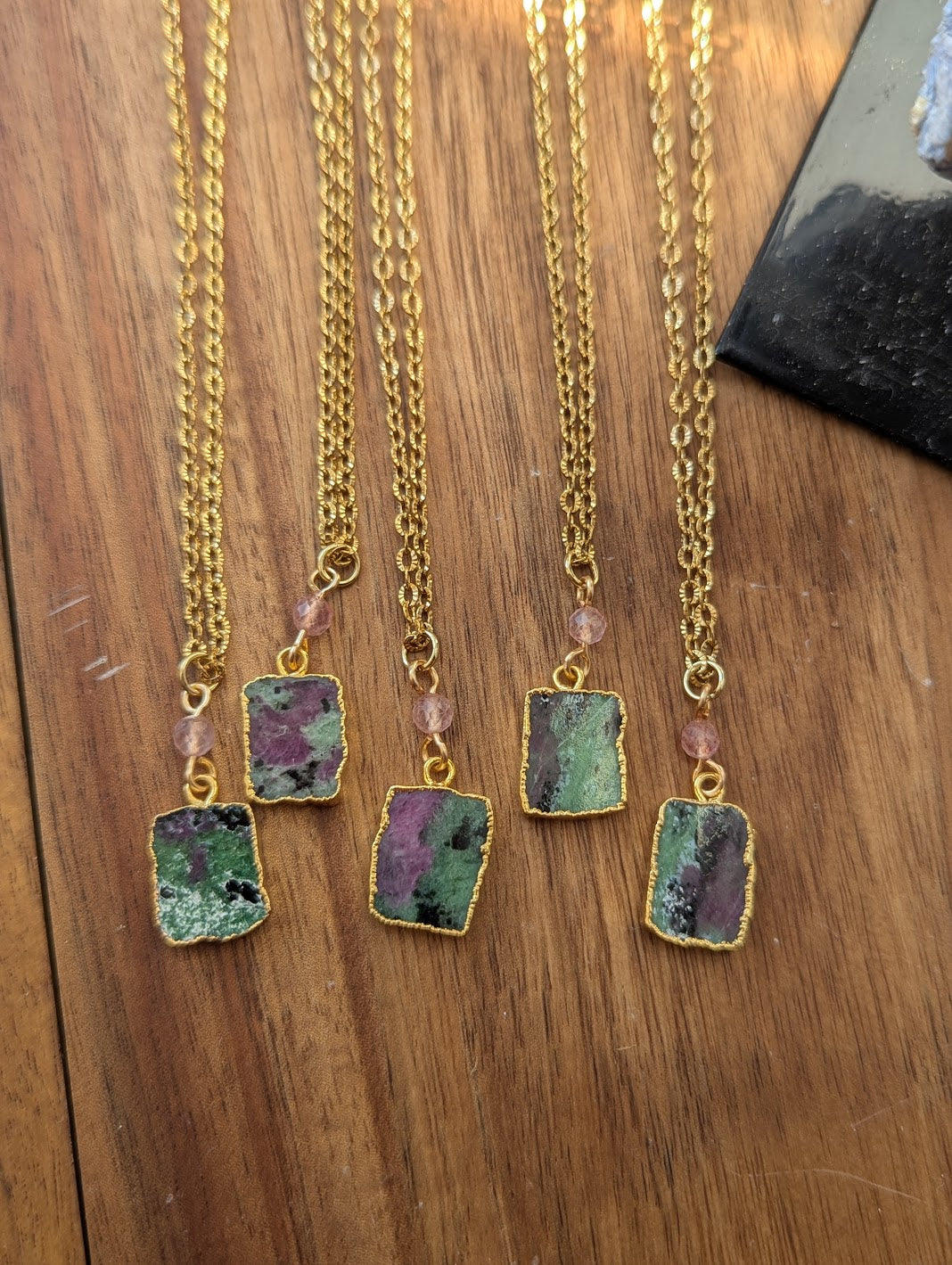 Ruby Zoisite Gold Necklace