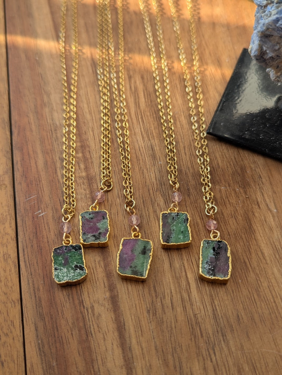 Ruby Zoisite Gold Necklace
