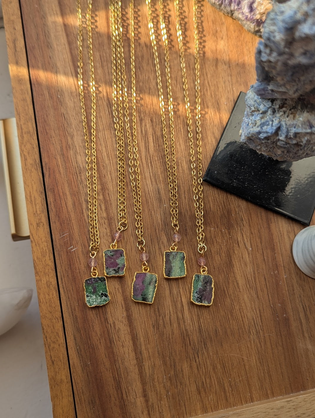 Ruby Zoisite Gold Necklace