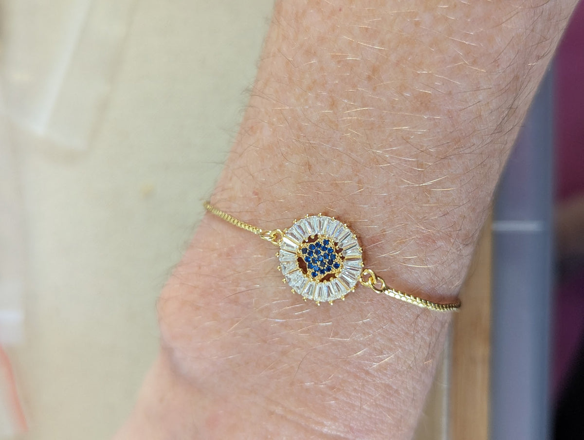 Blue and Clear Crystal Gold Slider Bracelet