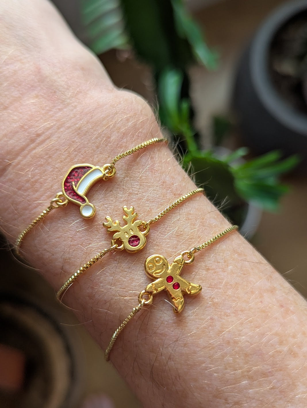 Gold Gingerbread Man Slider Bracelet
