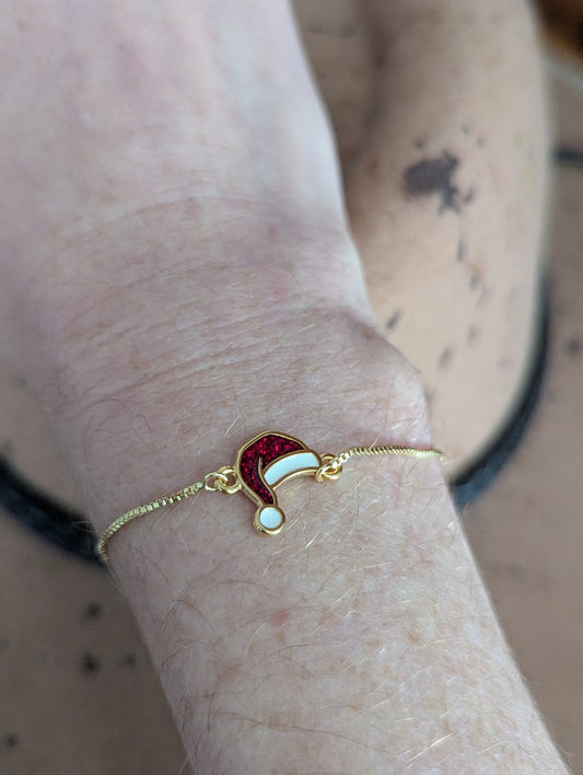 Red and White Santa Hat Gold Slider Bracelet