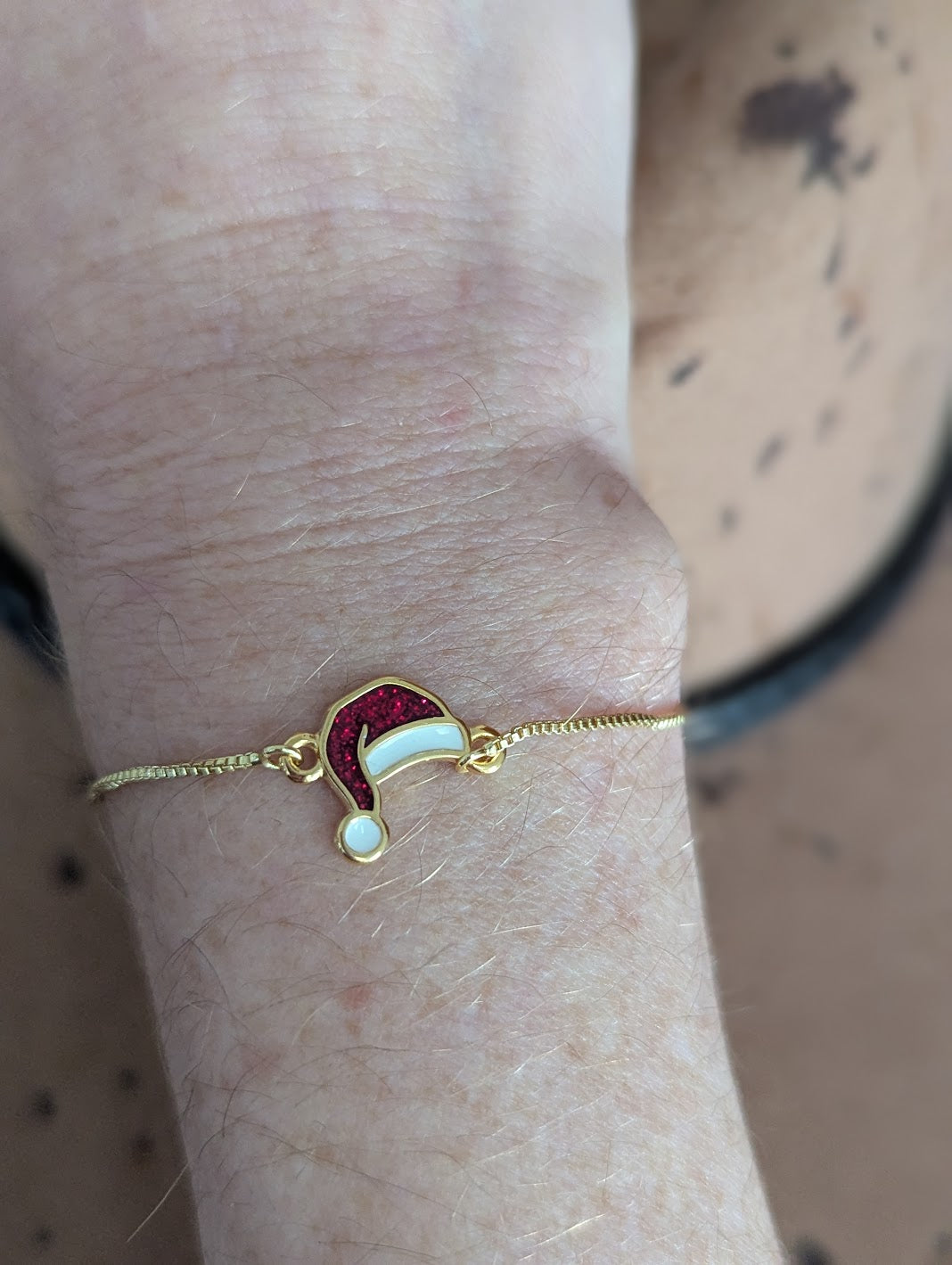Red and White Santa Hat Gold Slider Bracelet