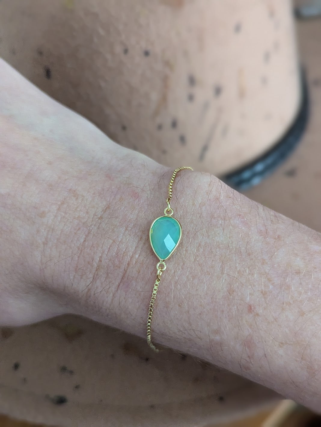 Light Green Opalite Faceted Tear Drop Quartz Gold Slider Bracelet
