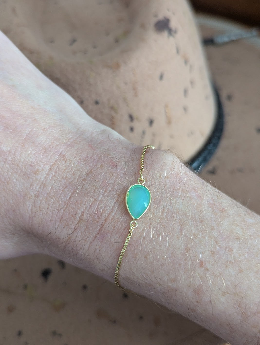 Light Green Opalite Faceted Tear Drop Quartz Gold Slider Bracelet