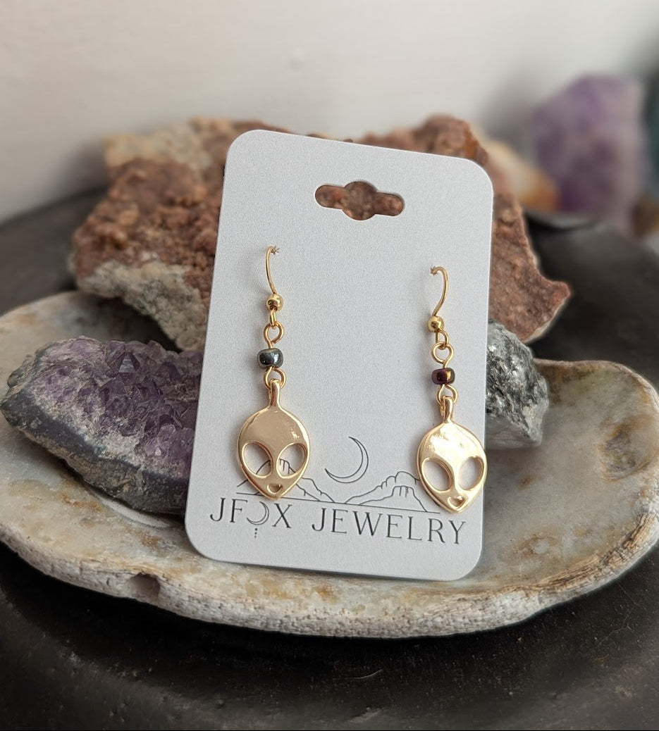 Gold Alien Earrings