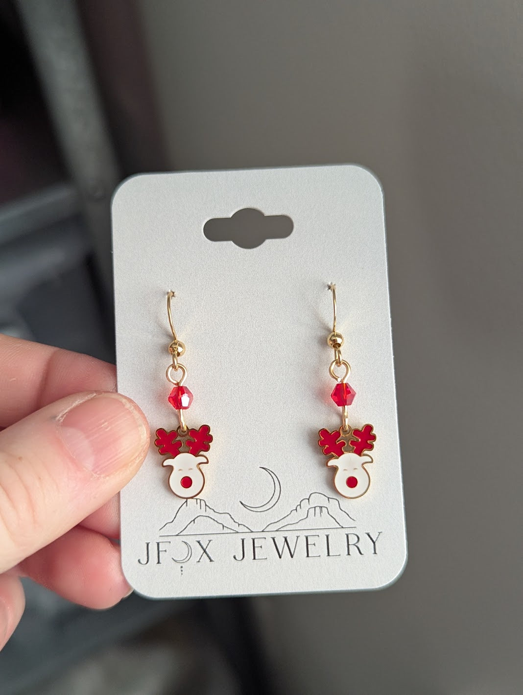 Red and White Reindeer Earrings