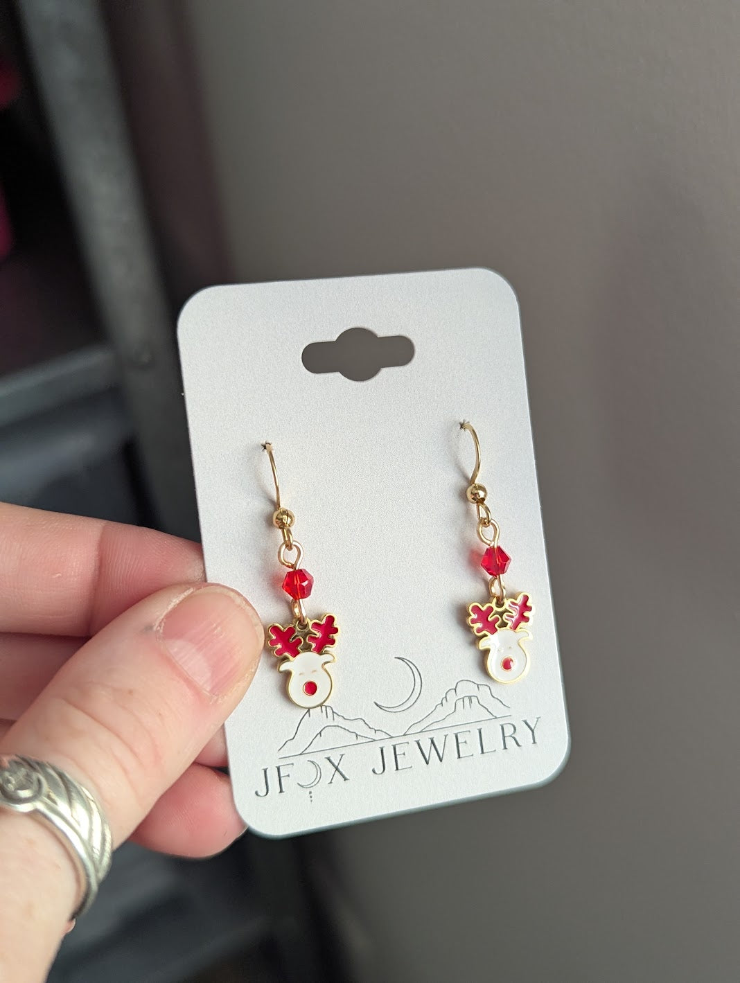 Red and White Reindeer Earrings