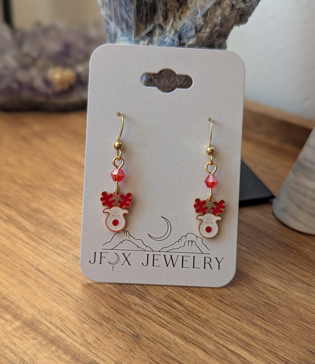 Red and White Reindeer Earrings