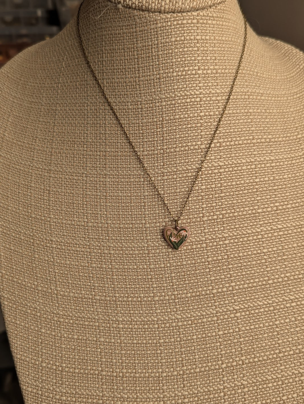 Ceramic Painted Floral Heart Brass Necklace