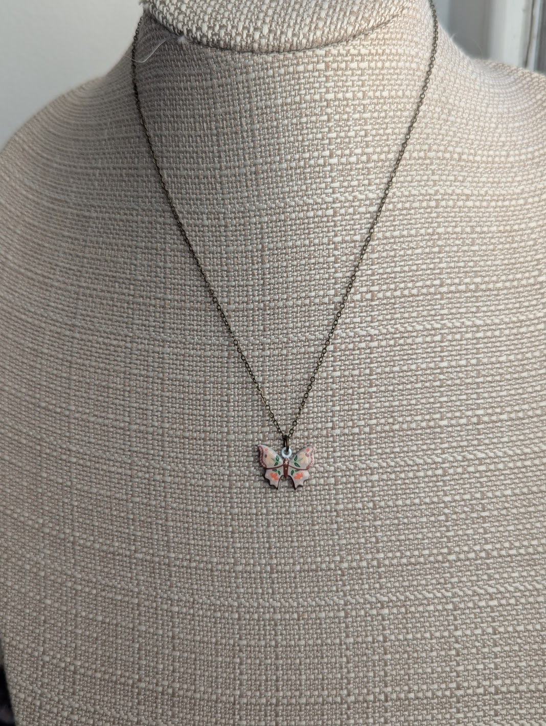 Ceramic Painted Floral Butterfly Brass Necklace