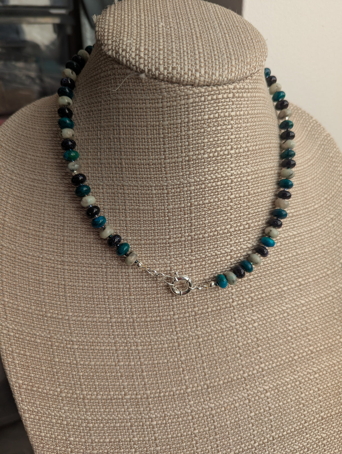 Sesame Jasper, Azurite, Blue Goldstone Beaded Necklace