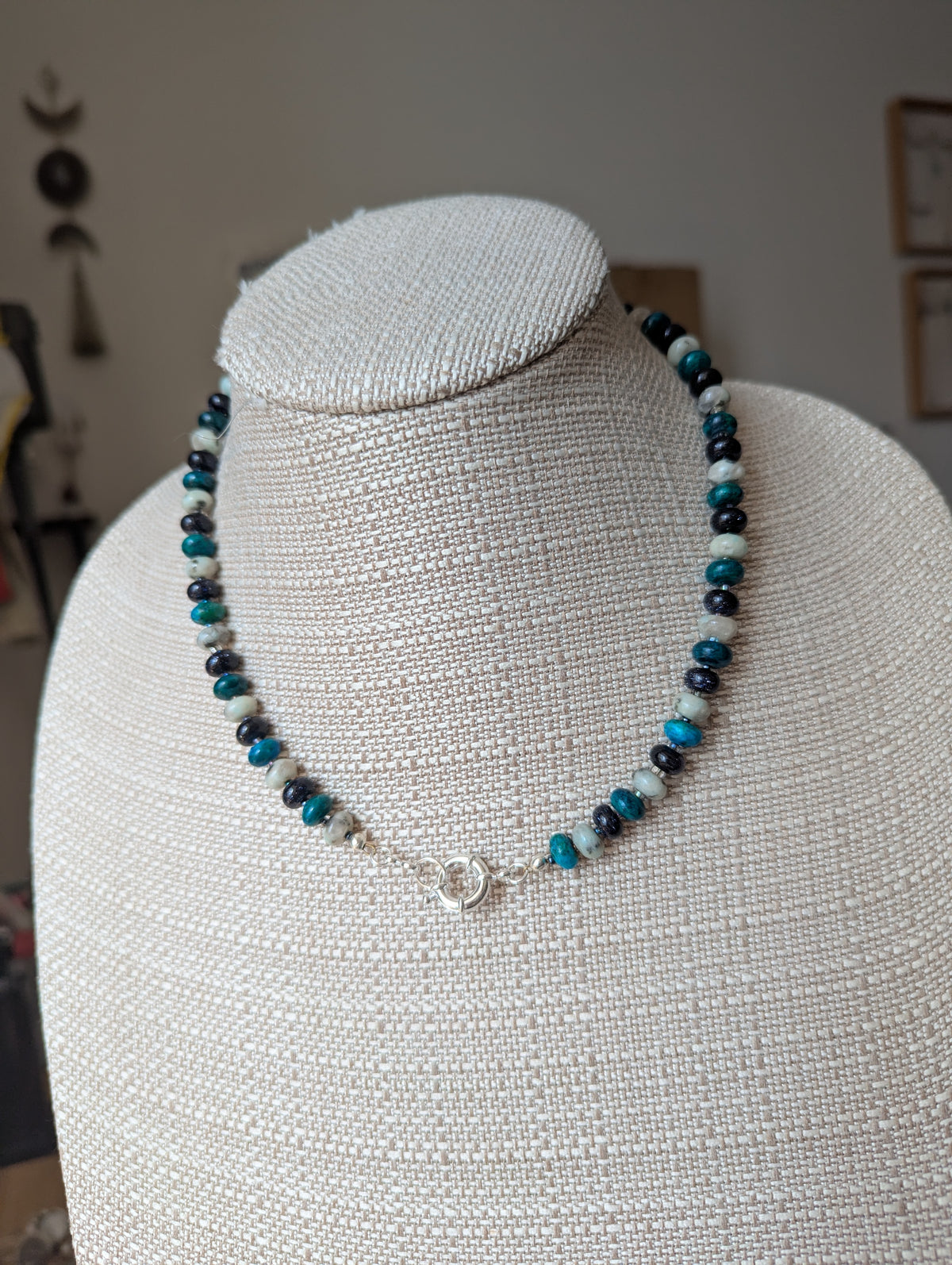 Sesame Jasper, Azurite, Blue Goldstone Beaded Necklace