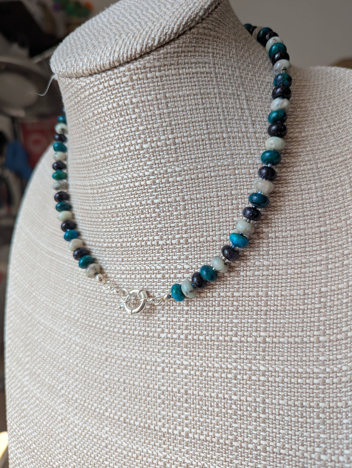 Sesame Jasper, Azurite, Blue Goldstone Beaded Necklace