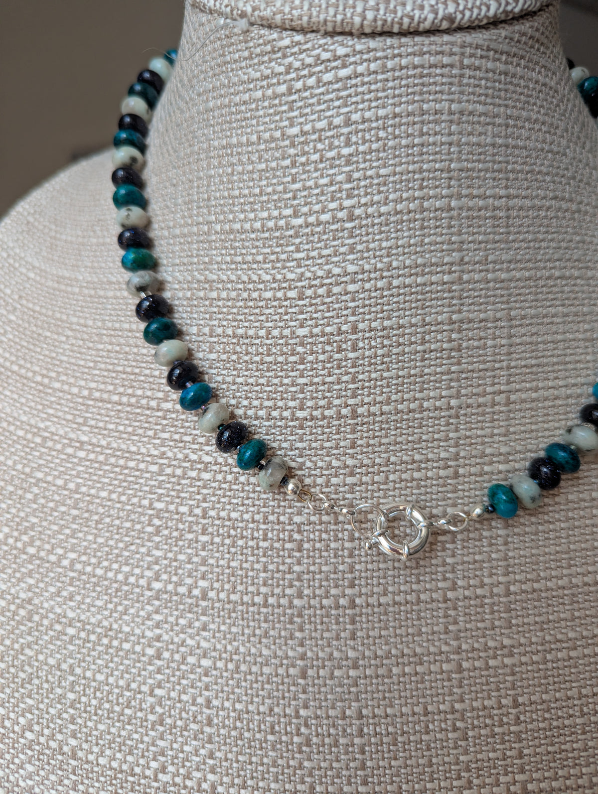 Sesame Jasper, Azurite, Blue Goldstone Beaded Necklace