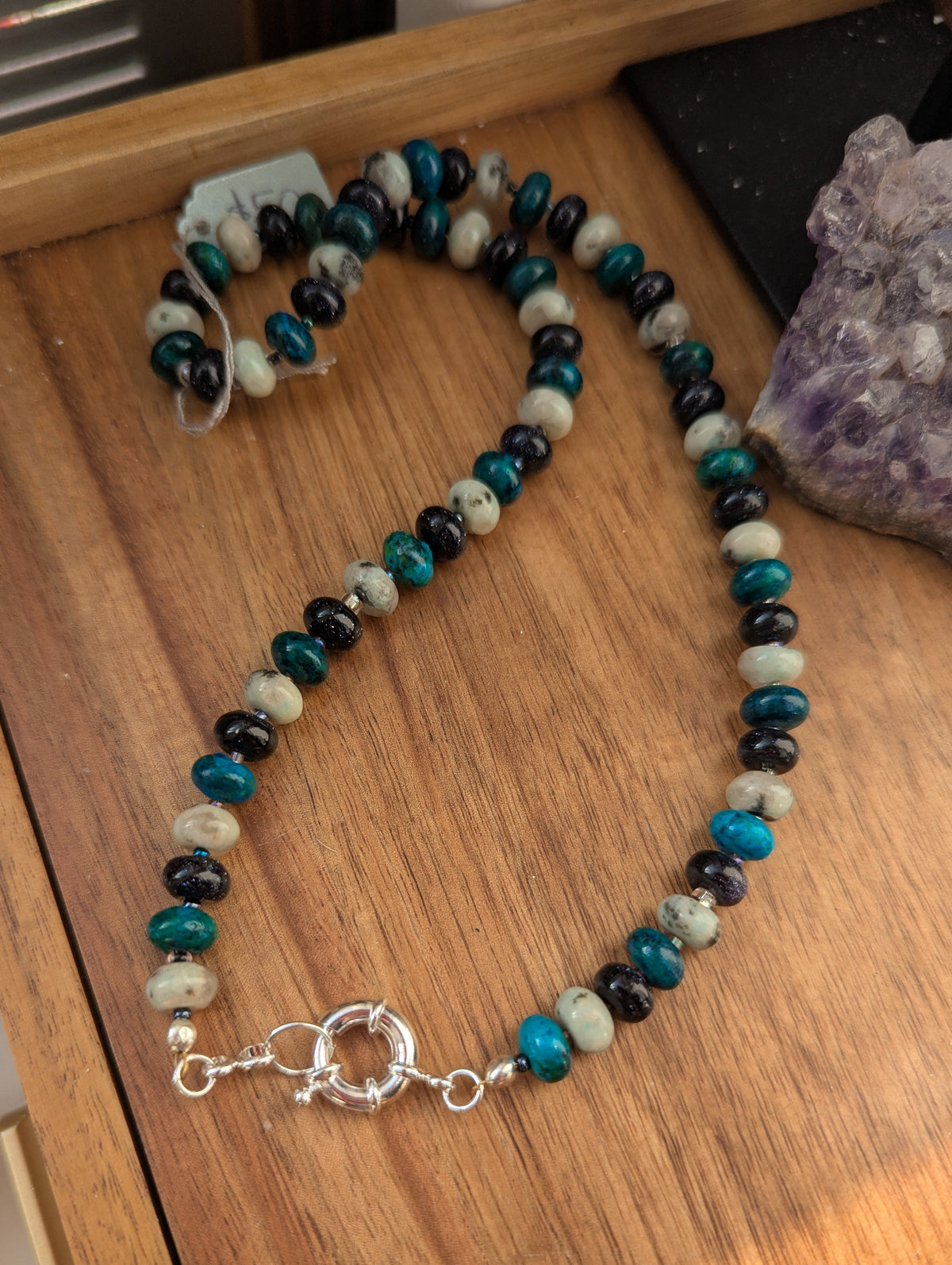 Sesame Jasper, Azurite, Blue Goldstone Beaded Necklace
