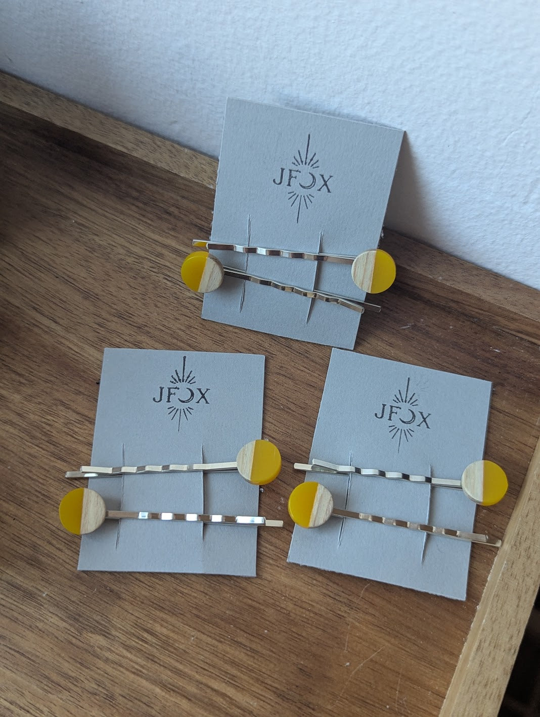 Wood and Yellow Resin Bobby Pins